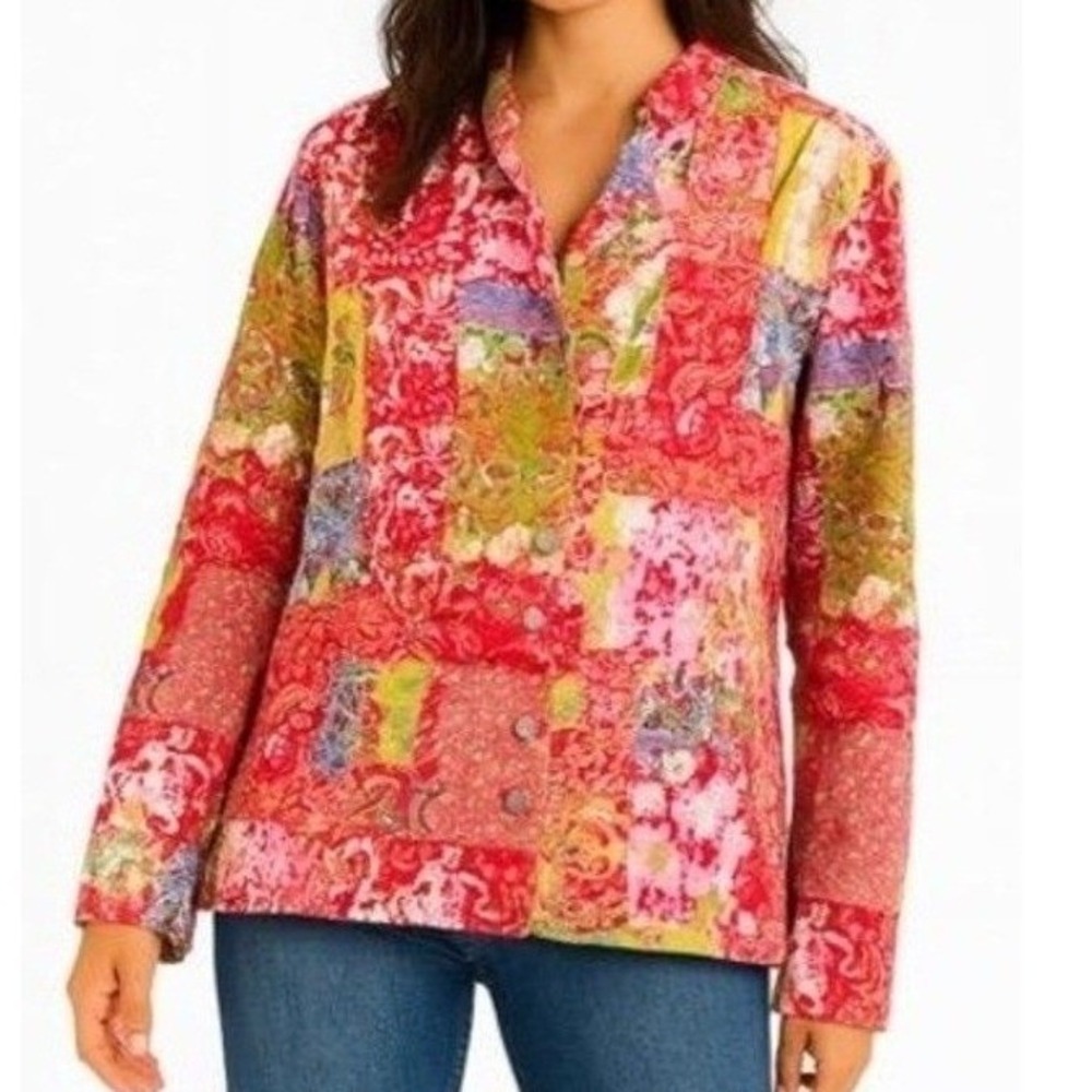 C.J. Banks Jacket Womens 1X Patchwork Embroidered Button Up Long‎ Sleeve Y2K